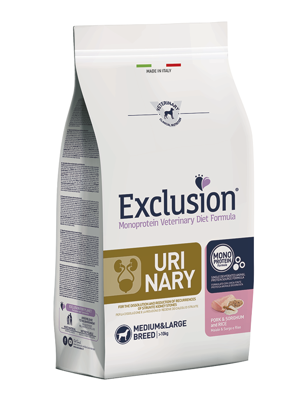 אקסלוז'ן Monoprotein Veterinary Diet Formula Urinary Pork & Sorghum and Rice Medium&Large Breed - מזון יבש לכלבים