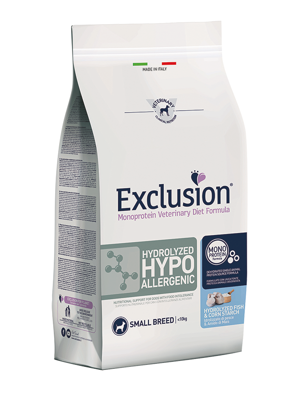 אקסלוז'ן Hydrolyzed Hypoallergenic Hydrolyzed Fish & Corn Starch Small Breed - מזון יבש לכלבים