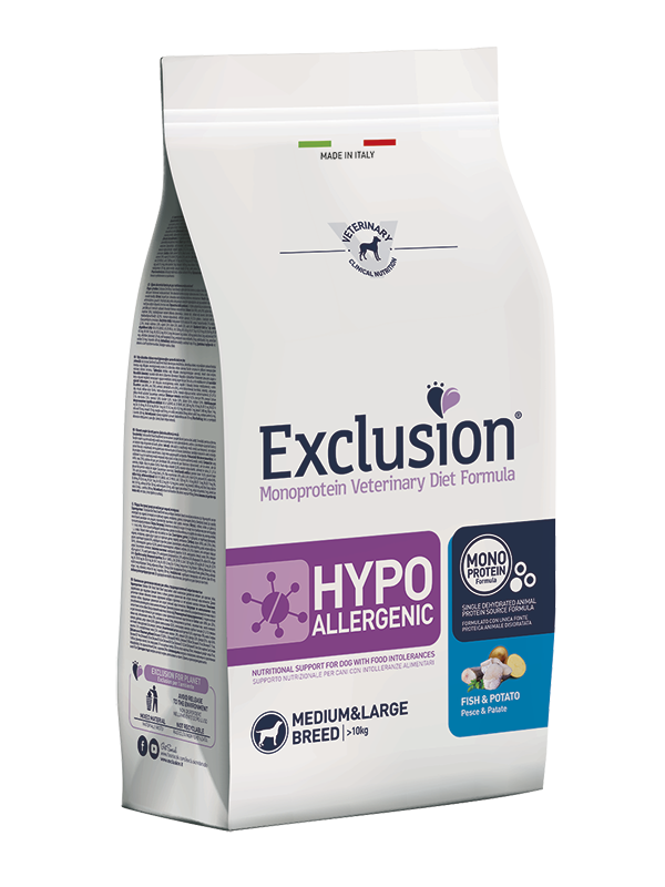 אקסלוז'ן Hypoallergenic Fish & Potato Medium & Large Breed - מזון יבש לכלבים