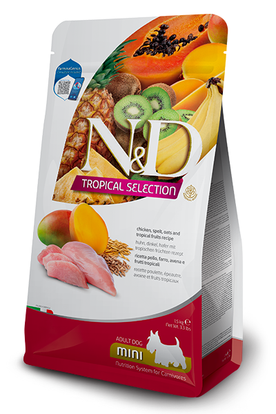 נטורל אנד דלישס Tropical Selection Chicken, spelt, oats and tropical fruits Adult Mini - מזון יבש לכלבים