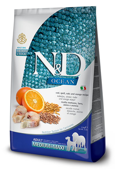 נטורל אנד דלישס Cod, Spelt, Oats & Orange Adult Medium & Maxi - מזון יבש לכלבים