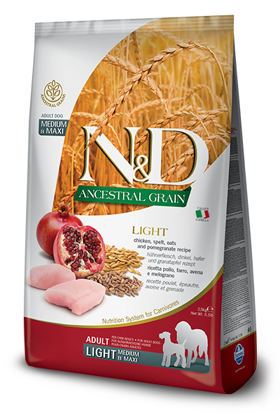 נטורל אנד דלישס Low Ancestral Grain canine Chicken & Pomegranate Light medium&maxi - מזון יבש לכלבים