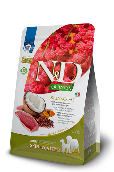 נטורל אנד דלישס Quinoa Grain Free canine Skin & Coat Duck Medium & Maxi - מזון יבש לכלבים