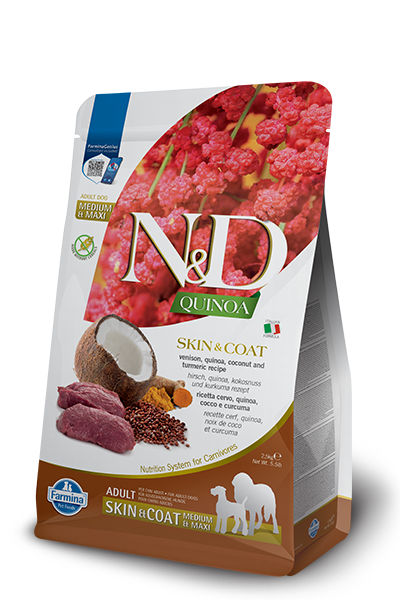 נטורל אנד דלישס Quinoa Functional Canine Skin & Coat Venison Medium & Maxi - מזון יבש לכלבים