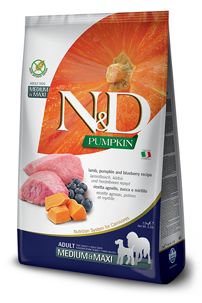 נטורל אנד דלישס N&D Pumpkin Grain Free canine Lamb, Pumpkin & Blueberry Adult medium&maxi - מזון יבש לכלבים