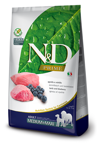 נטורל אנד דלישס Prime Canine Lamb & Blueberry Adult Medium & Maxi - מזון יבש לכלבים