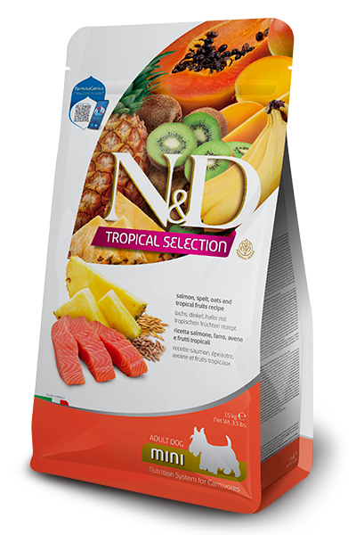נטורל אנד דלישס Salmon, spelt, oats and tropical fruits Adult Mini - מזון יבש לכלבים