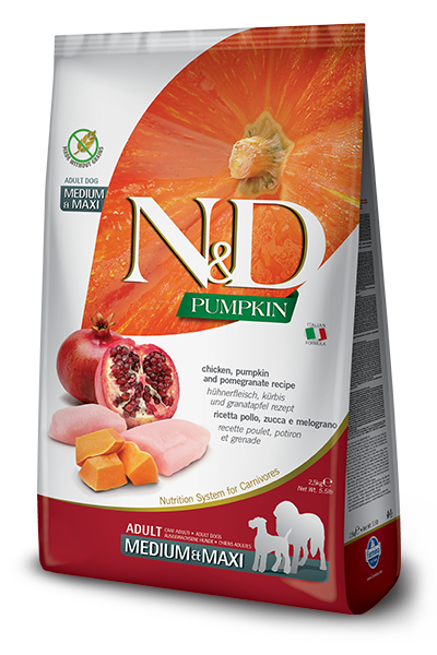 נטורל אנד דלישס Pumpkin Grain Free canine Chicken, Pumpkin & Pomegranate Adult medium&maxi - מזון יבש לכלבים