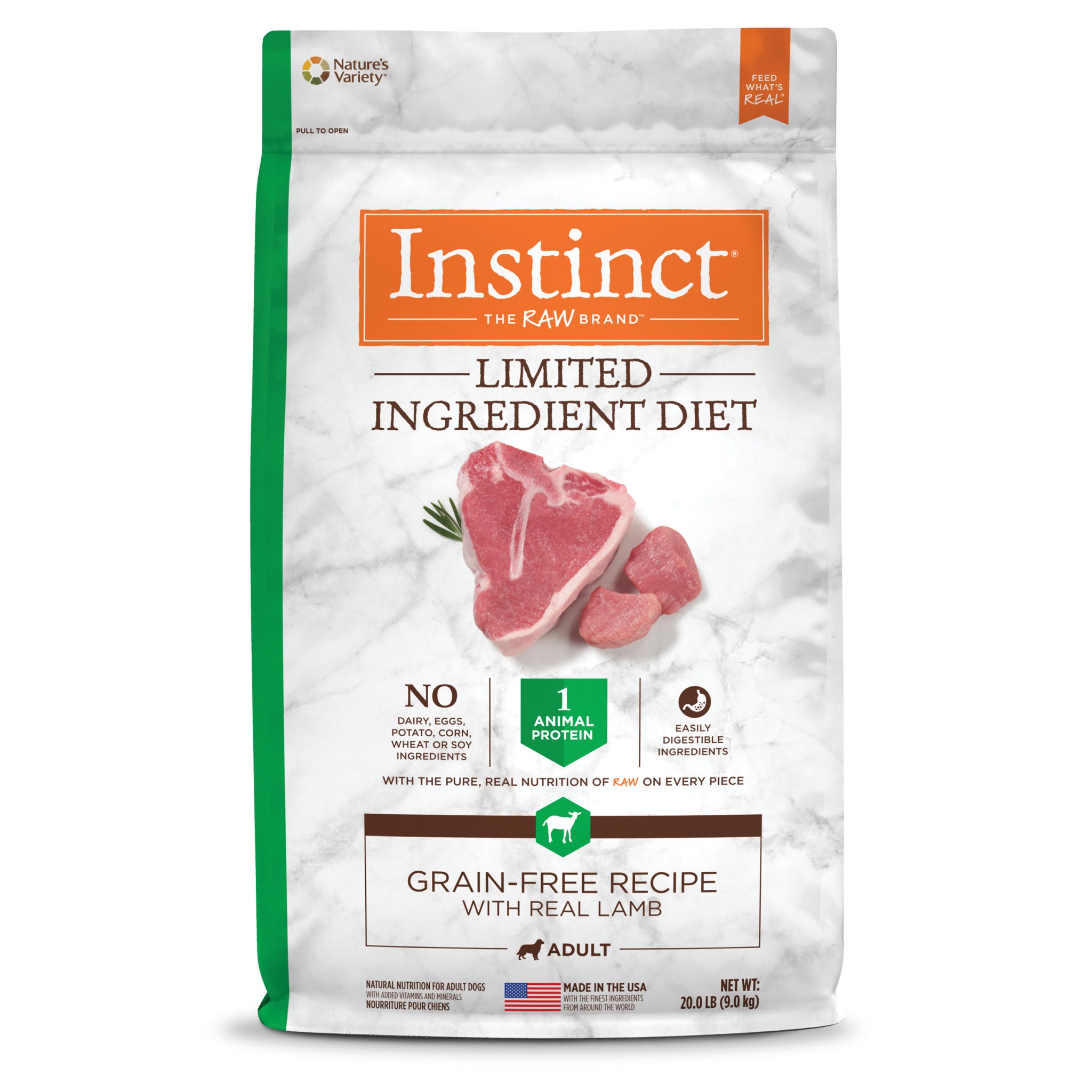 אינסטינקט Limited Ingredient Diet Kibble Real Lamb Recipe - מזון יבש לכלבים