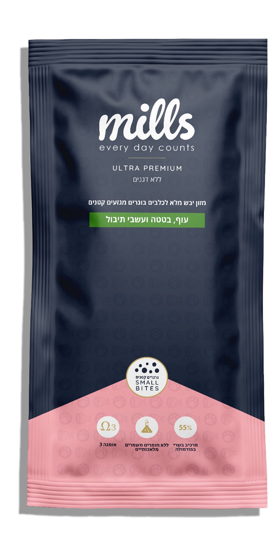 מילס עוף, בטטה ועשבי תיבול - מיקרו גרגיר לכלבי טוי - גזע בינוני - מזון יבש לכלבים