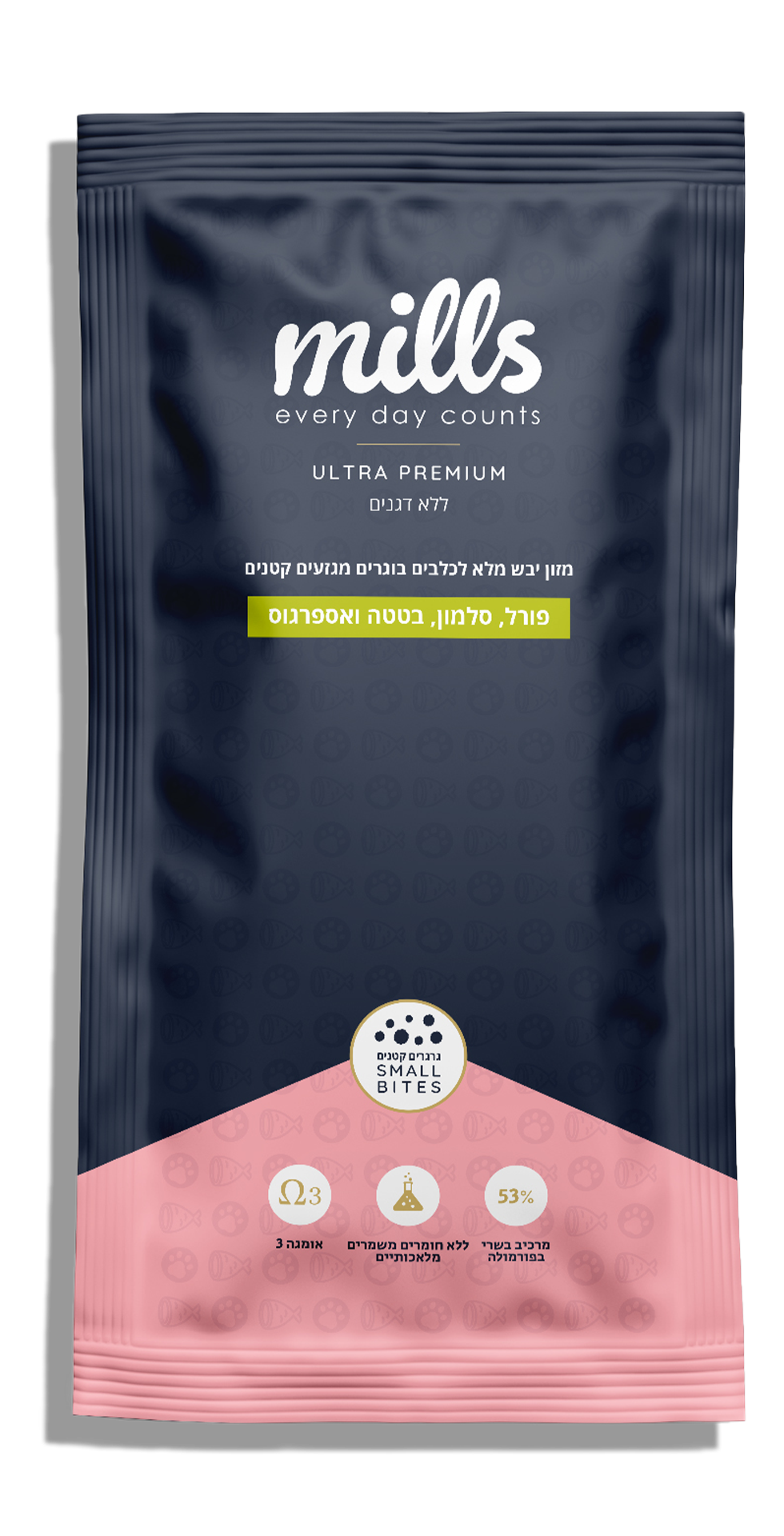 מילס סלמון, פורל ואספרגוס - מיקרו גרגיר לכלבי טוי - גזע בינוני - מזון יבש לכלבים