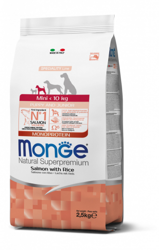 מונג' Natural Superpremium Mini Puppy and Junior Monoprotein Salmon with Rice - מזון יבש לכלבים