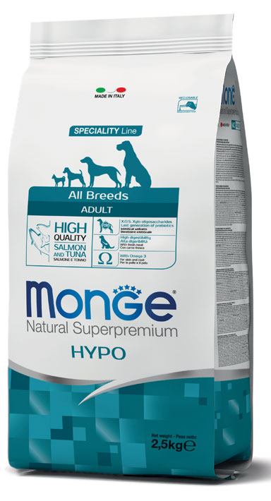 מונג' Natural Superpremium All Breeds Adult Hypo with Salmon and Tuna - מזון יבש לכלבים
