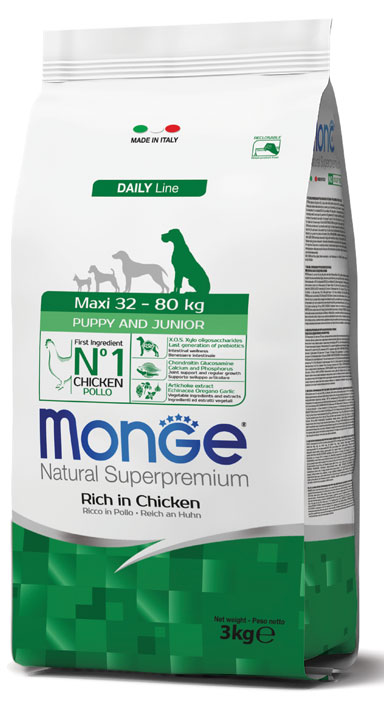 מונג' Natural Superpremium Maxi Puppy and Junior Rich in Chicken - מזון יבש לכלבים