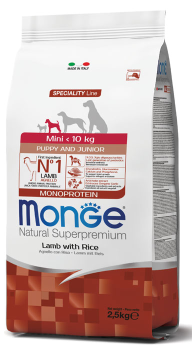 מונג' Natural Superpremium Mini Puppy and Junior Monoprotein Lamb with Rice - מזון יבש לכלבים