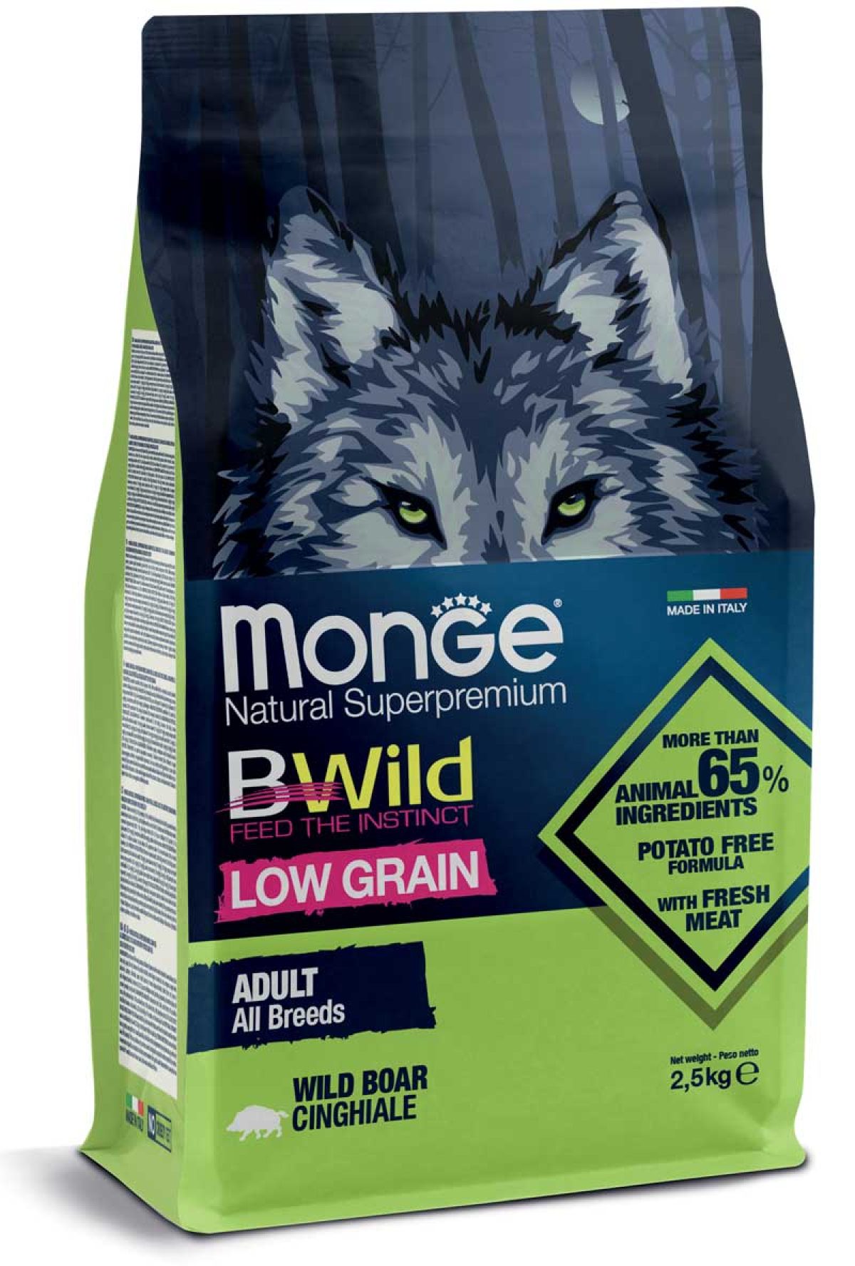 מונג' Bwild Low Grain All Breeds Adult Wild Boar - מזון יבש לכלבים