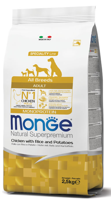 מונג' Natural Superpremium All breeds Adult Monoprotein Chicken with Rice and Potatoes - מזון יבש לכלבים