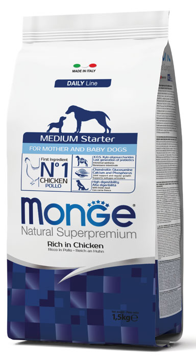 מונג' Natural Superpremium Medium Starter Rich in Chicken - מזון יבש לכלבים