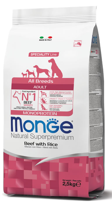 מונג' Natural Superpremium All breeds Adult Monoprotein Beef with Rice - מזון יבש לכלבים
