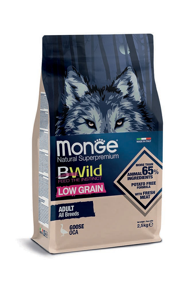 מונג' Bwild Low Grain All Breeds Adult Goose - מזון יבש לכלבים