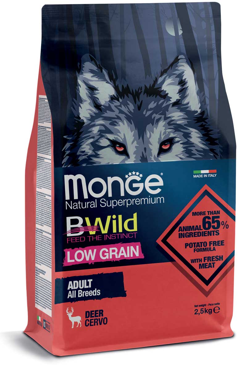 מונג' Bwild Low Grain All Breeds Adult Deer - מזון יבש לכלבים