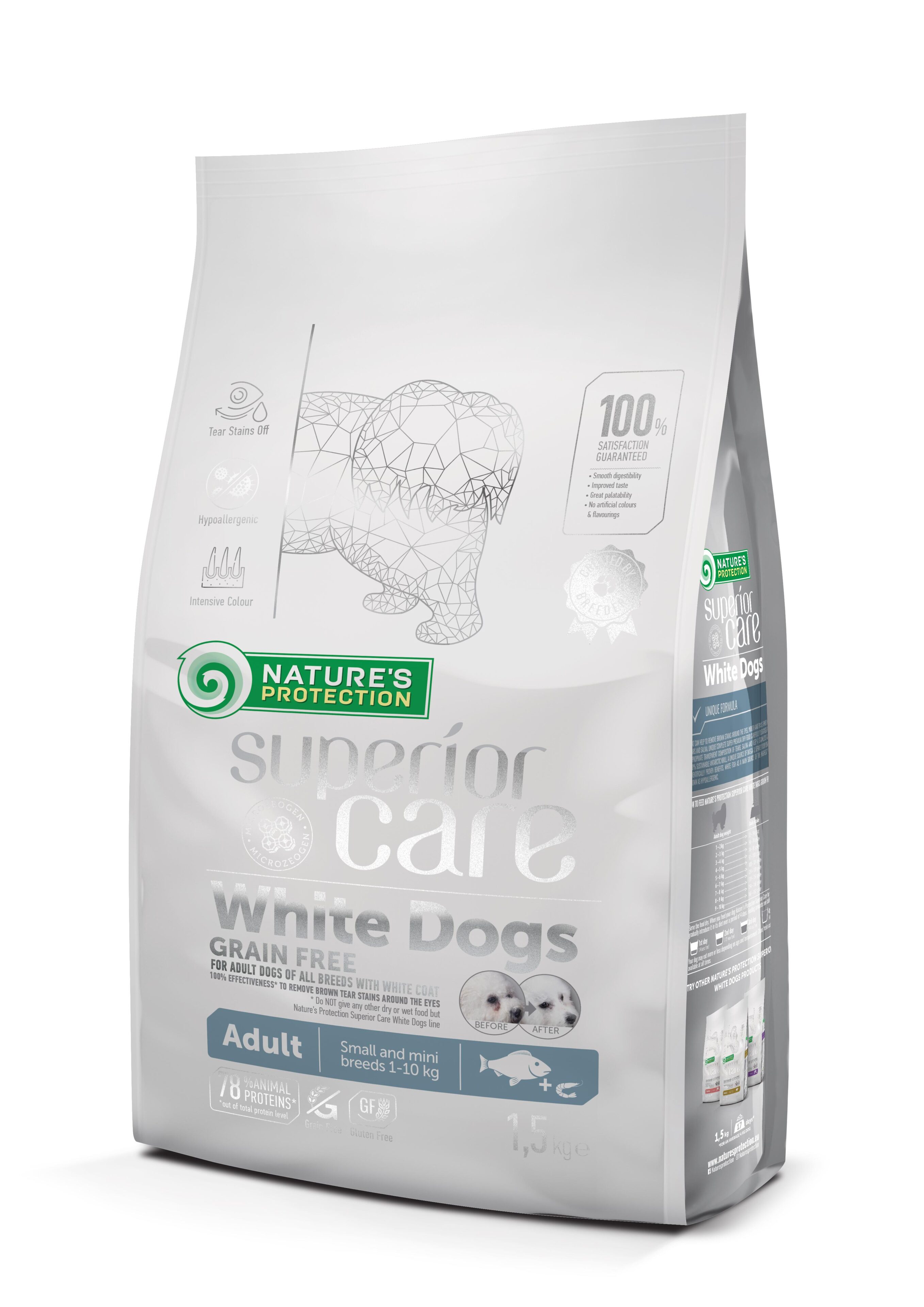נייצ'רס פרוטקשן Dry grain free food for adult, small and mini breed dogs with white fish - מזון יבש לכלבים
