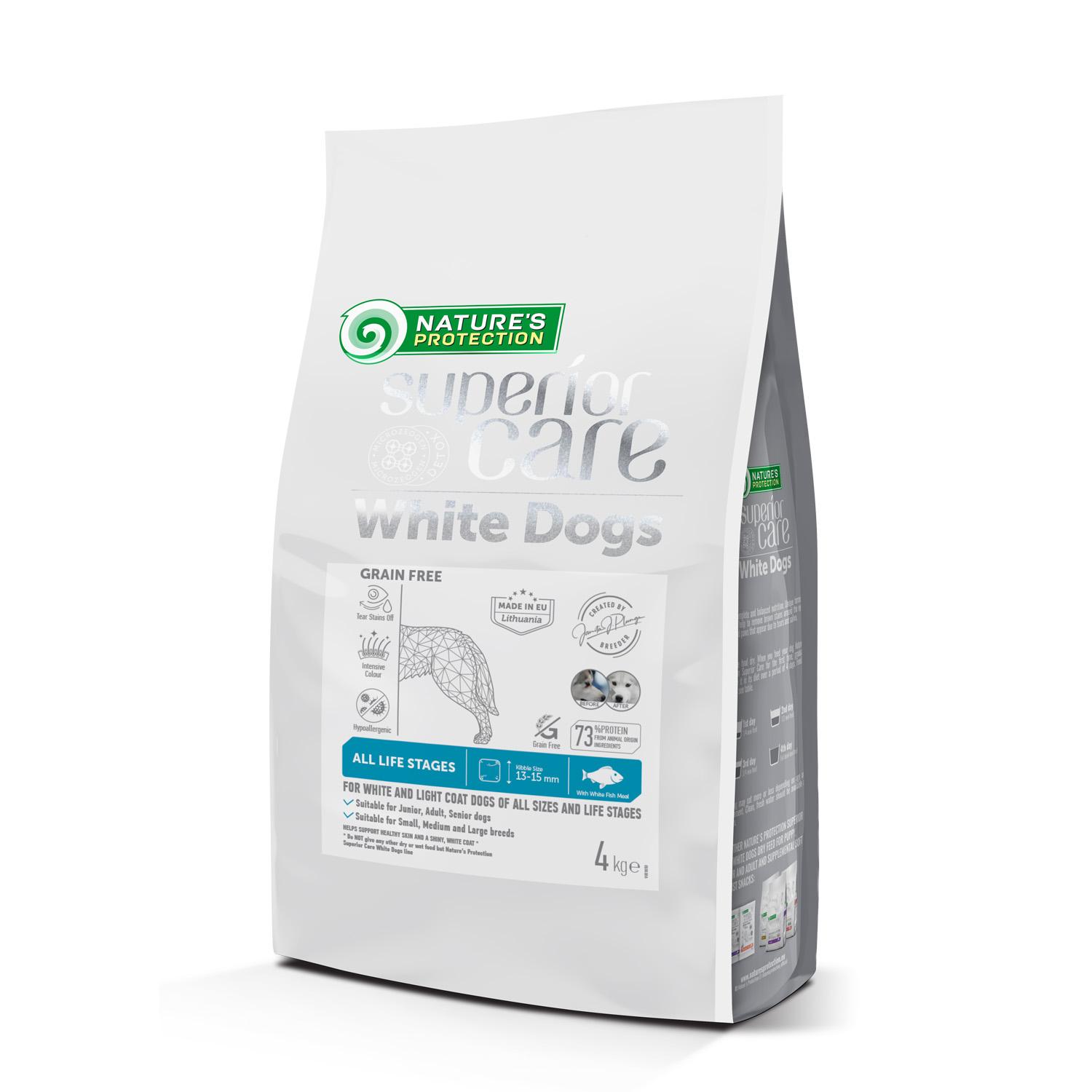 נייצ'רס פרוטקשן Dry grain free pet food with white fish for dogs of all sizes and life stages with white coat - מזון יבש לכלבים