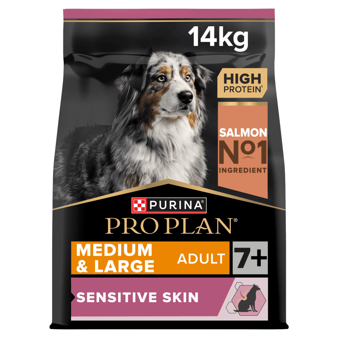 פרו פלאן Medium and Large Adult 7+ Sensitive Skin Salmon Dry Dog Food - מזון יבש לכלבים